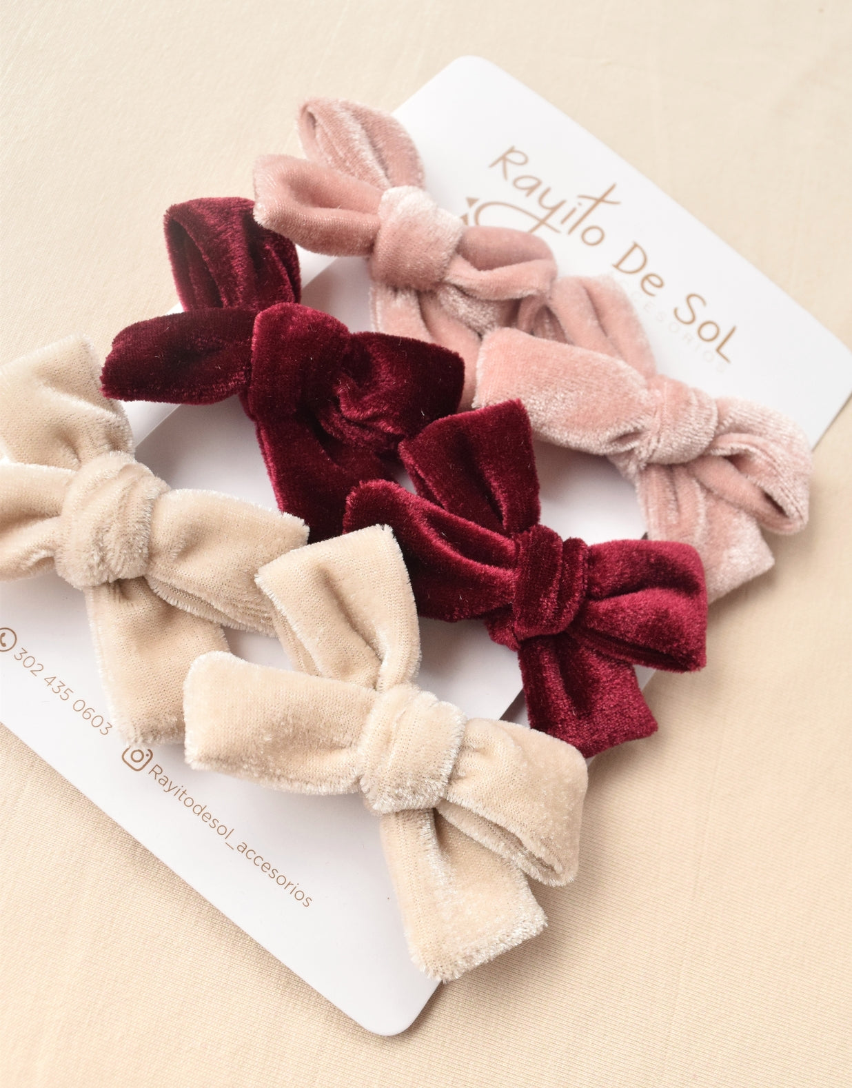 Set x3 pares pinza Moño velvet mini