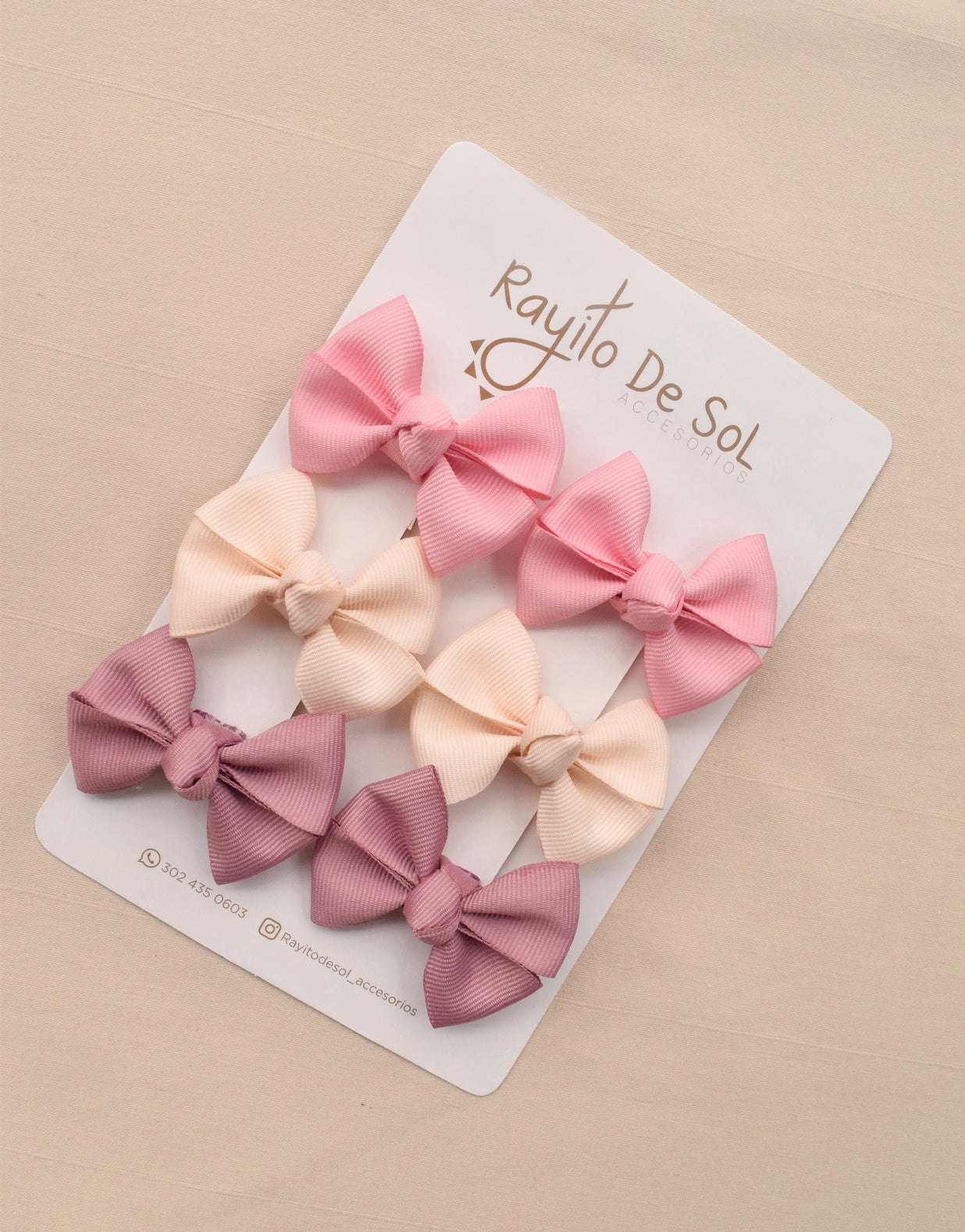 Set x3 pares de pinzas Moño Lety mini pink