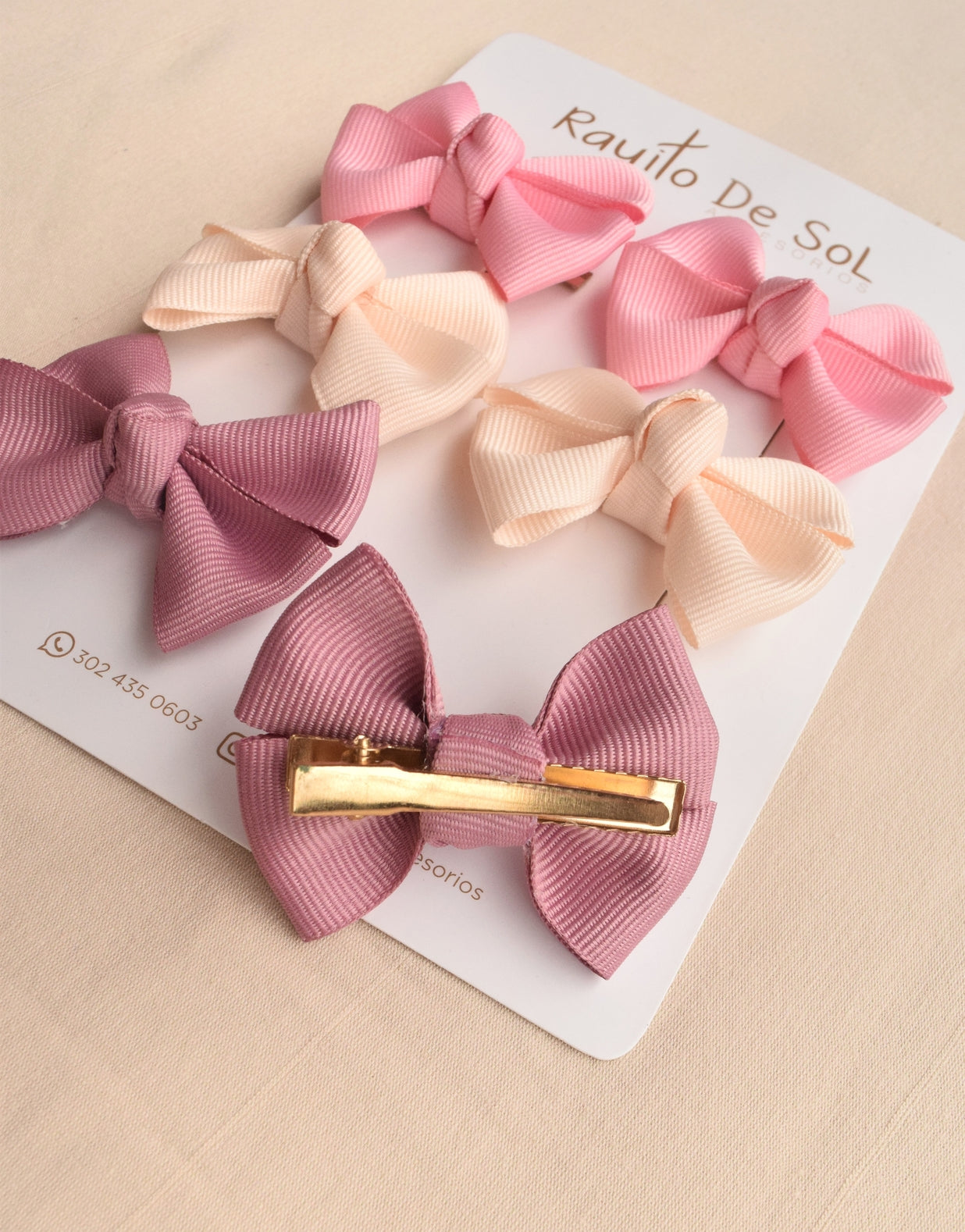 Set x3 pares de pinzas Moño Lety mini pink