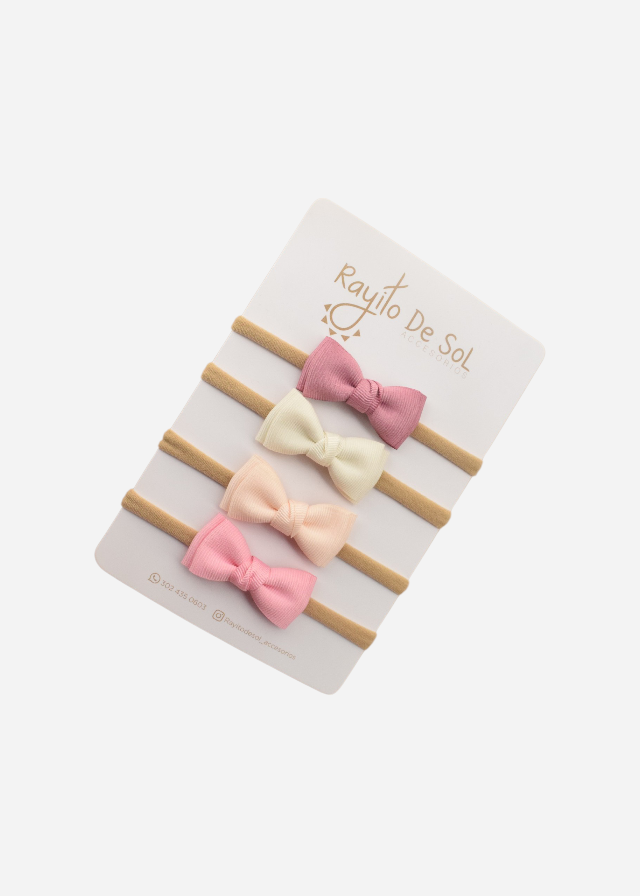 Set x4 cintillos Moño Meli tonos pink