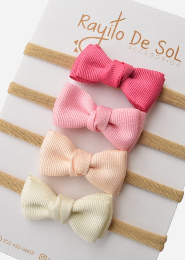 Set x4 cintillos Moño Meli tonos pink