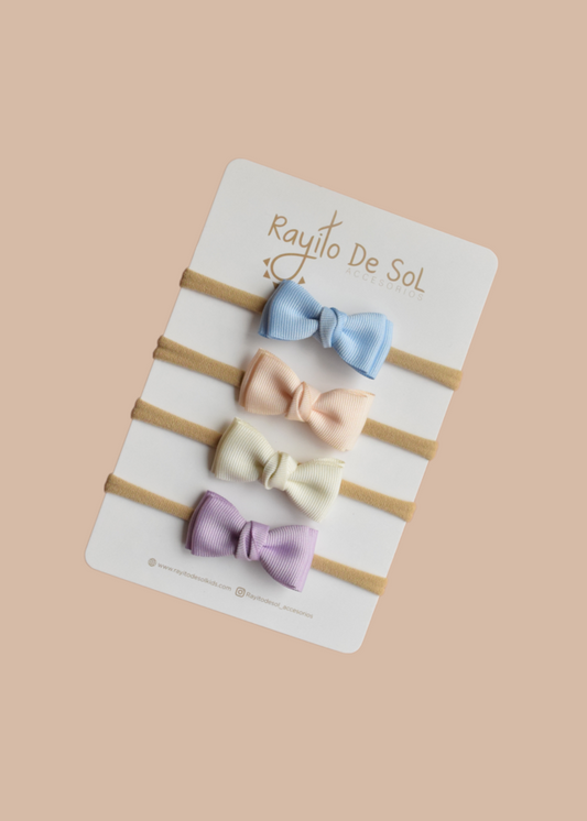Set x4 cintillos Moño Meli tonos pasteles