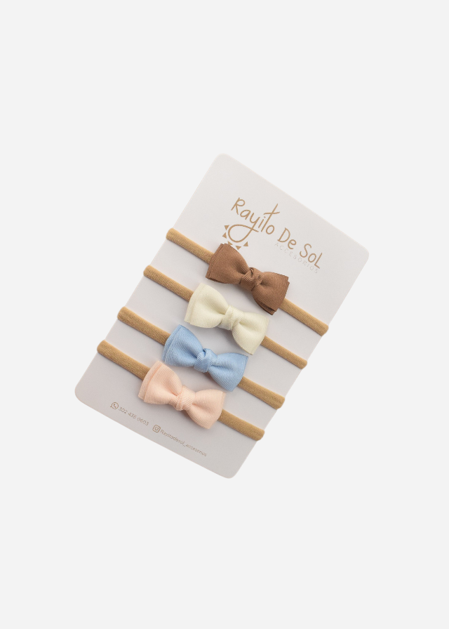 Set x4 cintillos Moño Meli tonos pasteles