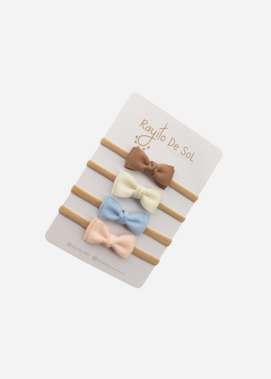 Set x4 cintillos Moño Meli tonos pasteles