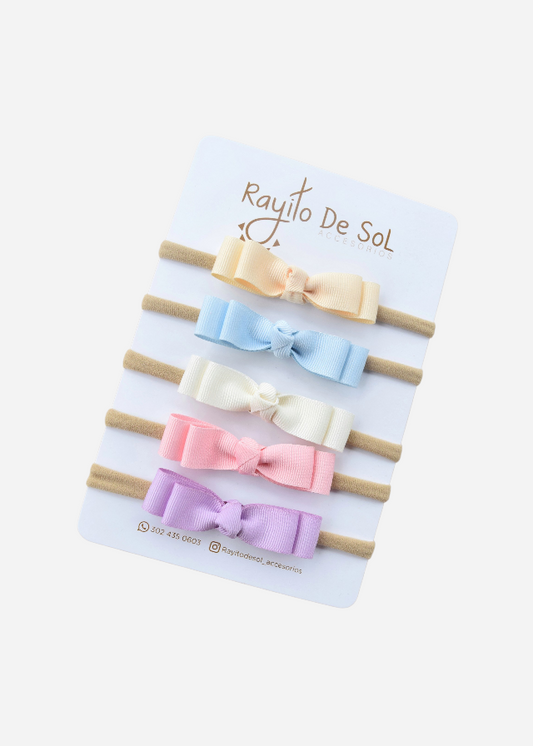 Set x5 cintillos Moño Pia tonos pasteles