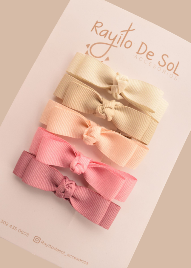 Set x5 pinzas Moño Pia. Tonos pink