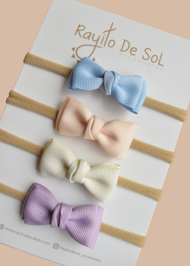 Set x4 cintillos Moño Meli tonos pasteles