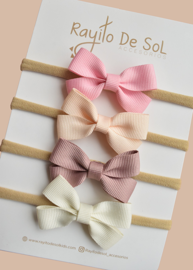 Set x4 cintillos Moño Elisa tonos pink