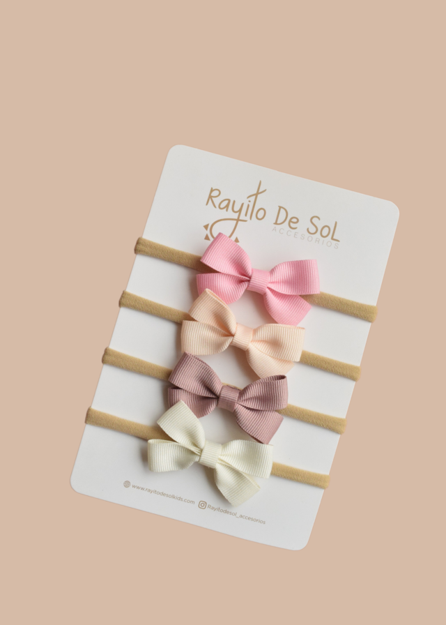 Set x4 cintillos Moño Elisa tonos pink